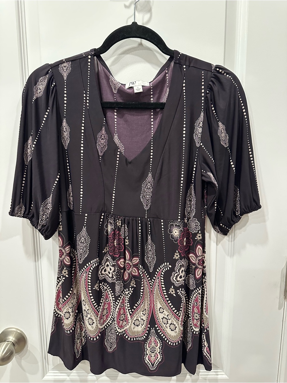JW Purple Paisley V-Neck Blouse